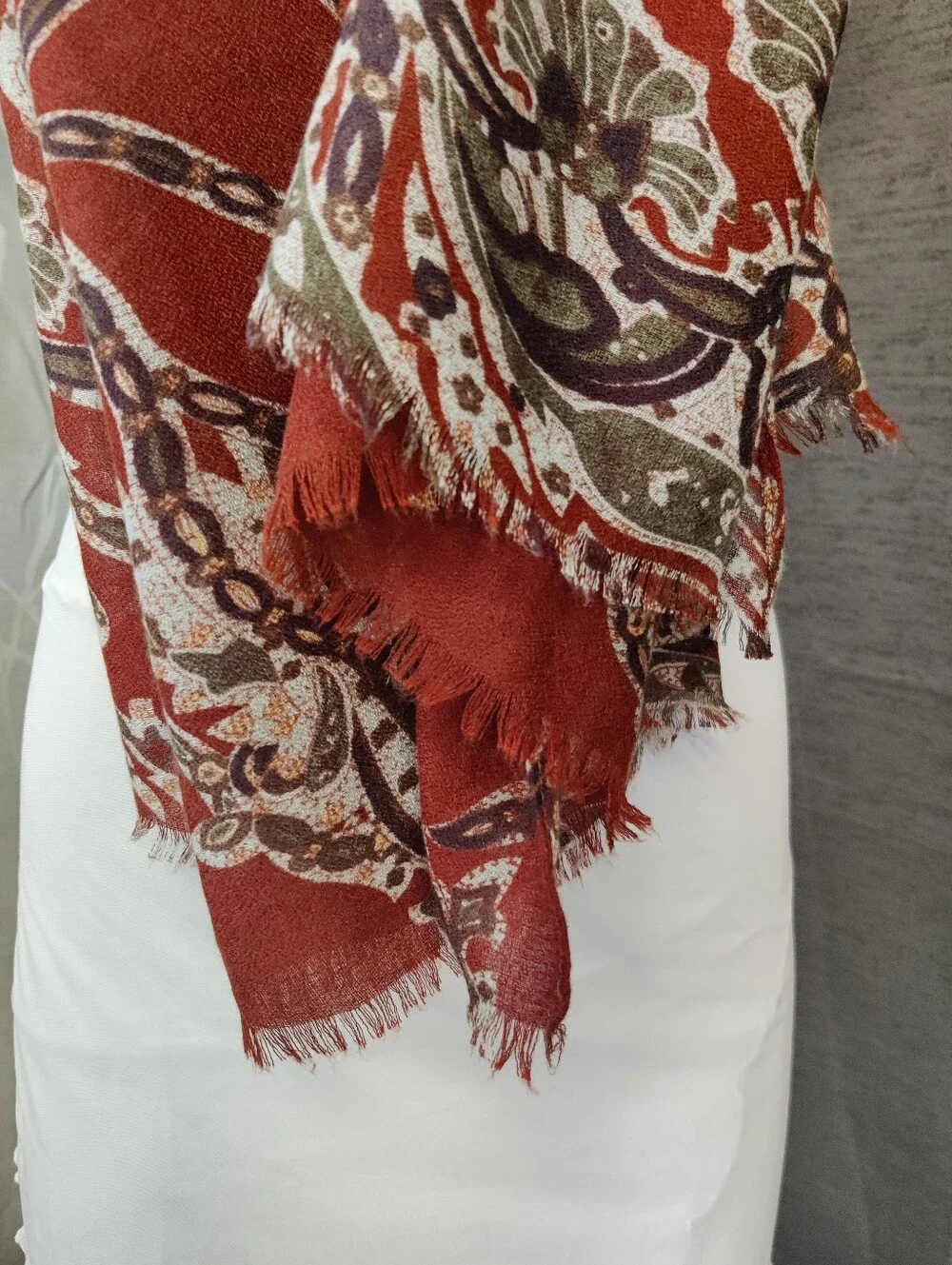 Naturally Knotty Oversized Scarf Wrap Shawl Rust Brown Boho Fringe 36x70